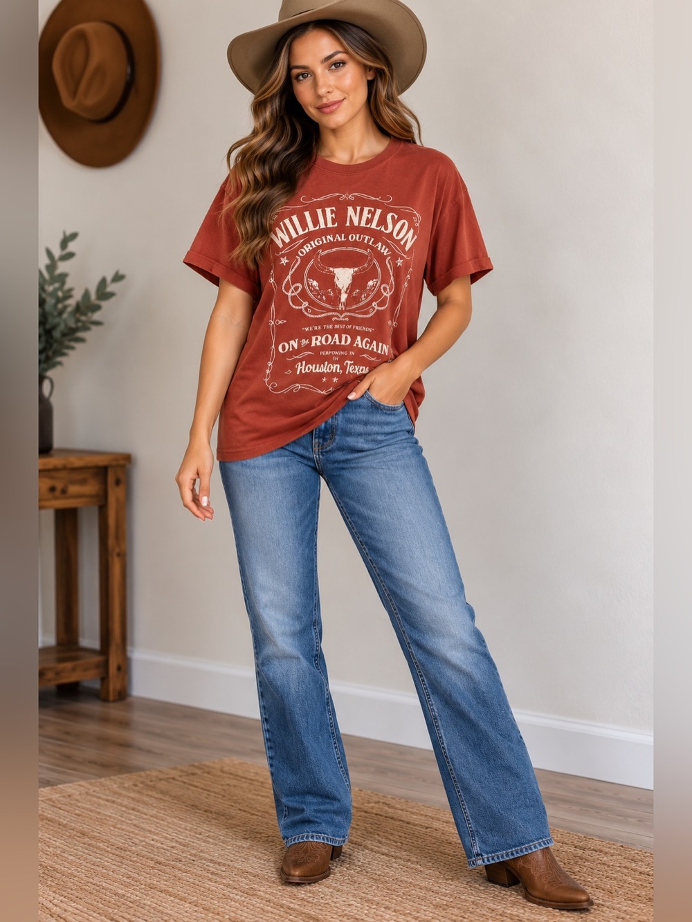 Anthropologie Letluv Willie Nelson graphic tee in Brown Medium NWT